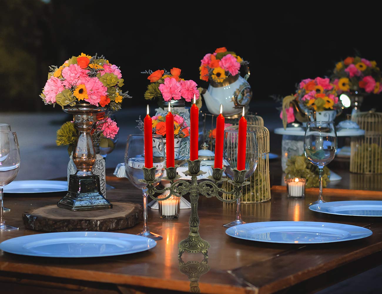 ◼️美品◼️ ブロンズ燭台,高さ32cmの金属製キャンドルホルダー,結婚式,5個 Amazon.co.jp: Dorlotou 金属製燭台 5本キャンドル 高さ10.1